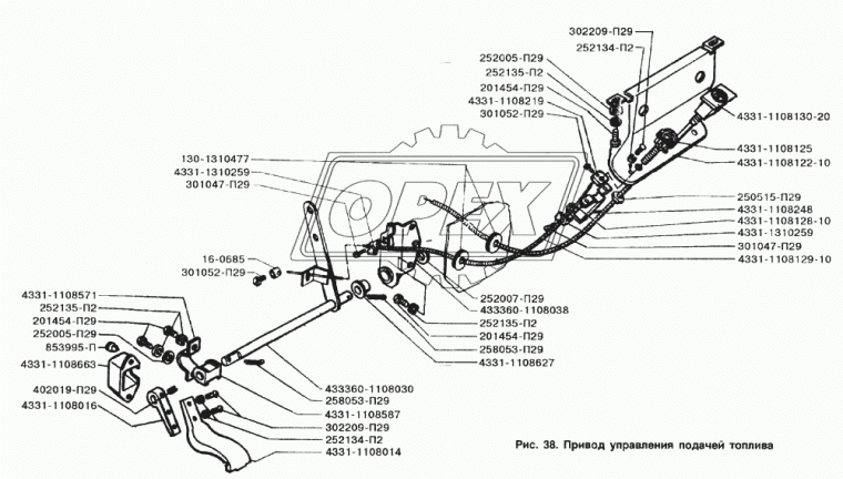 4331-1108128-10 Трос газа ф1,5 L=360 акселератора ручного управления ЗИЛ-4331 ЗИЛ